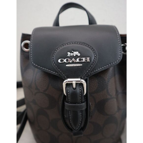 Coach CL458 Silver/Brown Black Signature Canvas Amelia Convertible Backpack - Picture 5 of 16